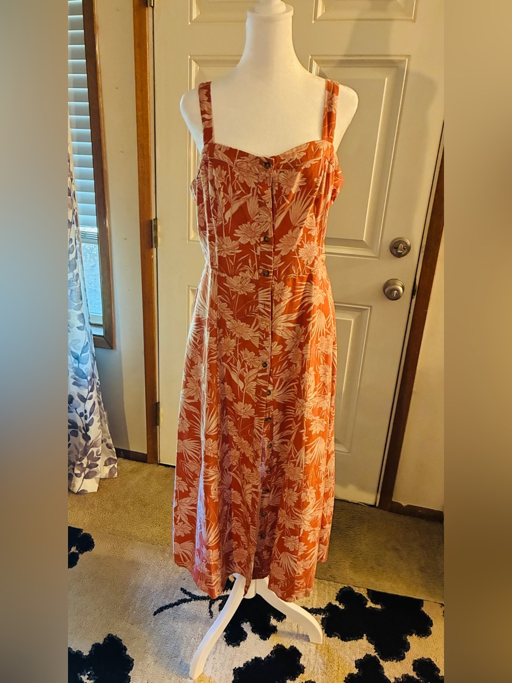 Angels Orange Floral Midi Dress with Buttons
